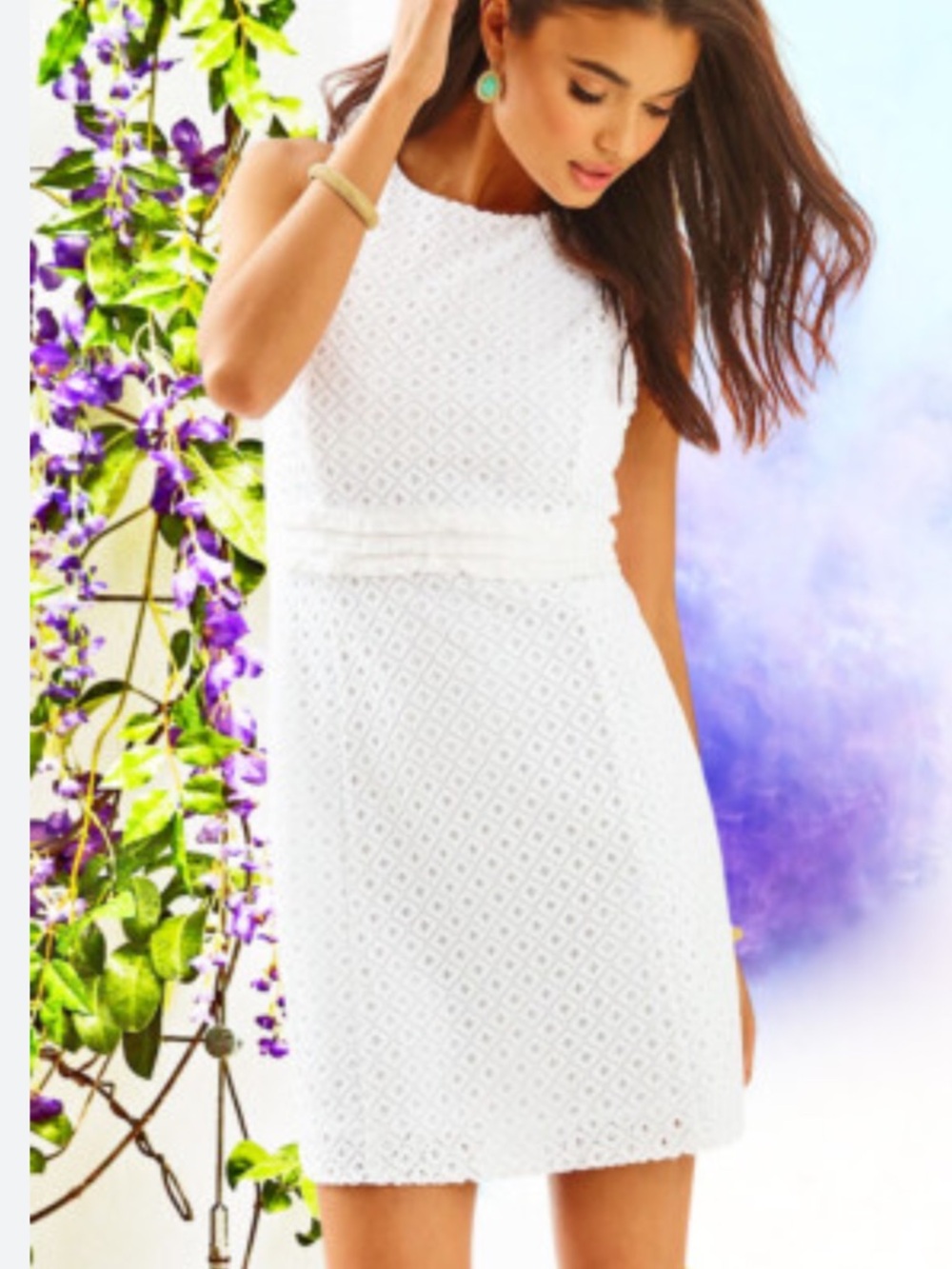 EUC Lilly Pulitzer Arden Resort White Lattice Allover Knit Lace Dress Size Mediu